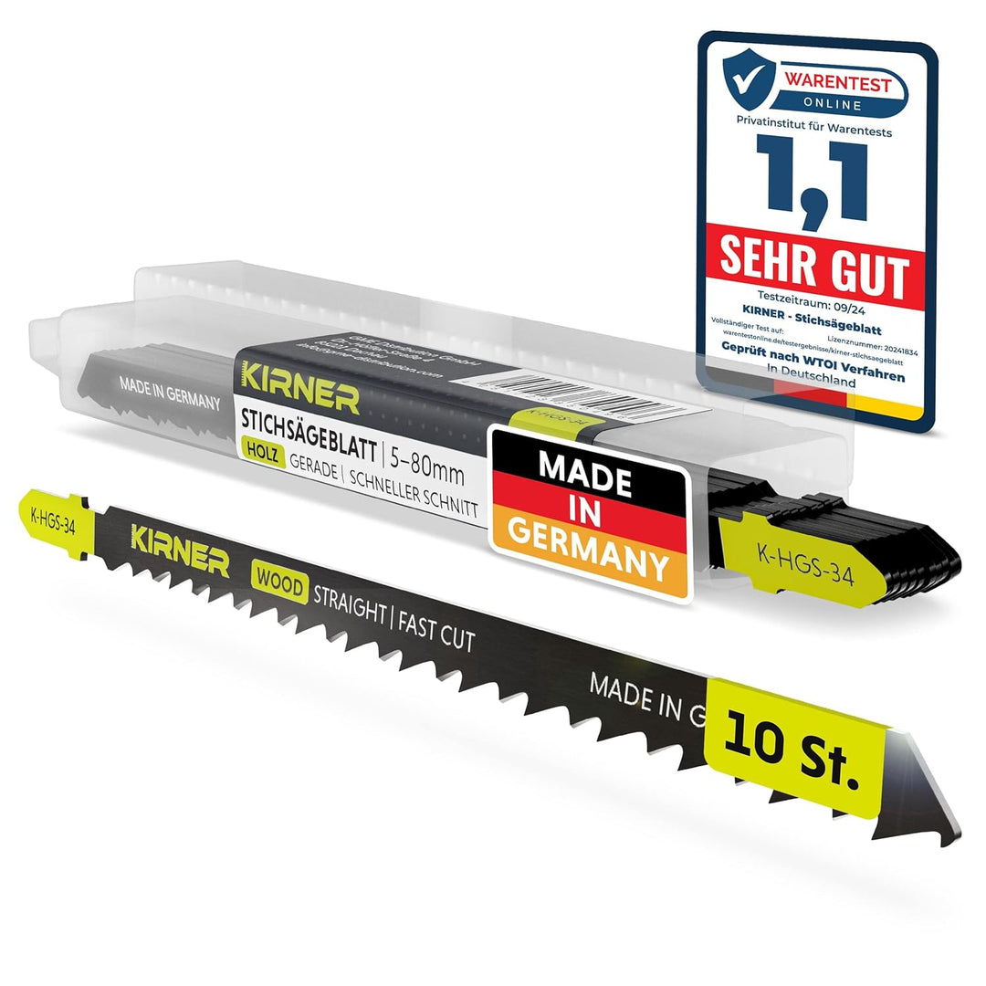KIRNER Stichsägeblätter Holz 10 Stk. [ bis zu 5x mehr Schnitte ] Lange Version für schnelle, grobe S