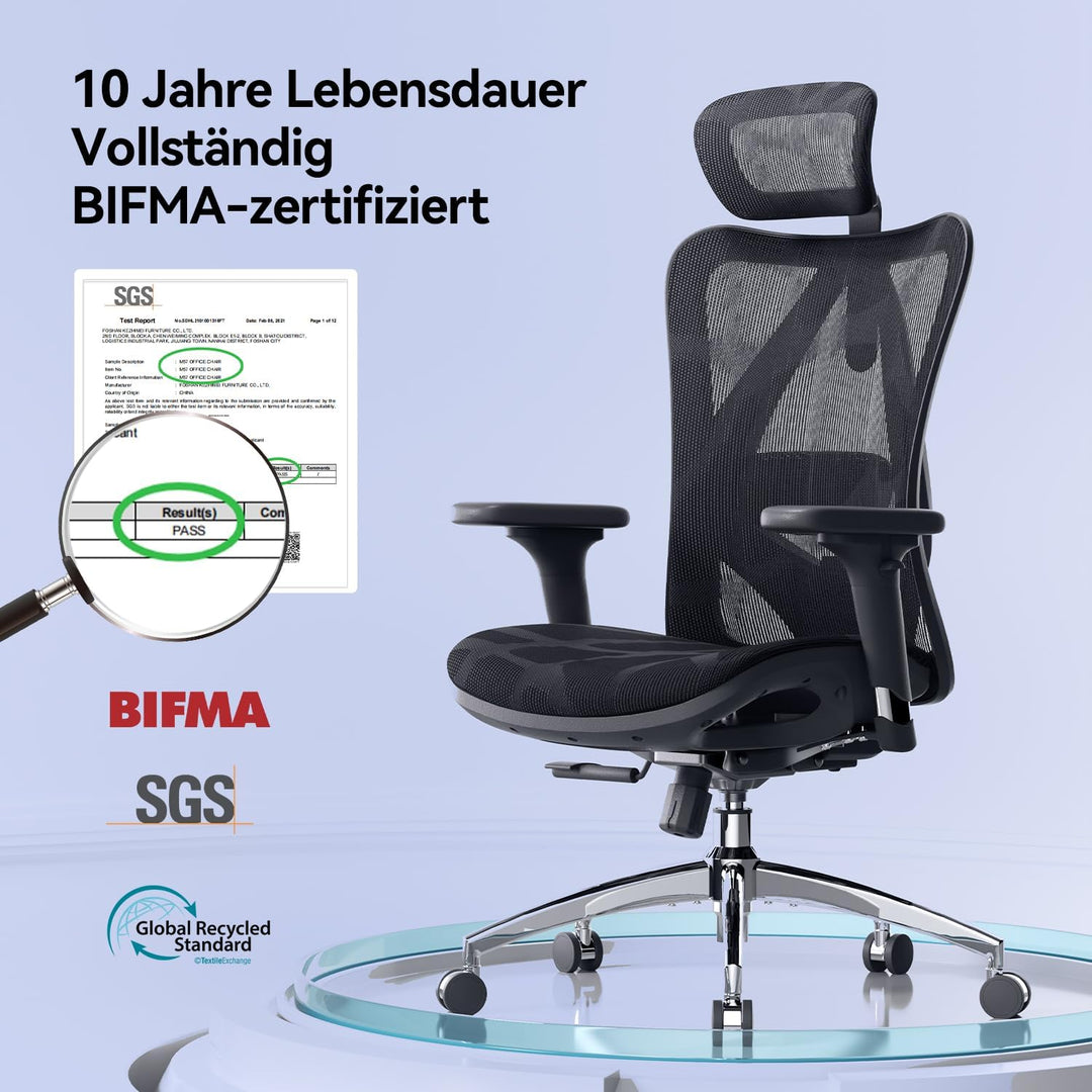 SIHOO M57 Ergonomischer Bürostuhl, Chefsessel mit 3D verstellbare Armlehne und Lendenwirbelstütze, H