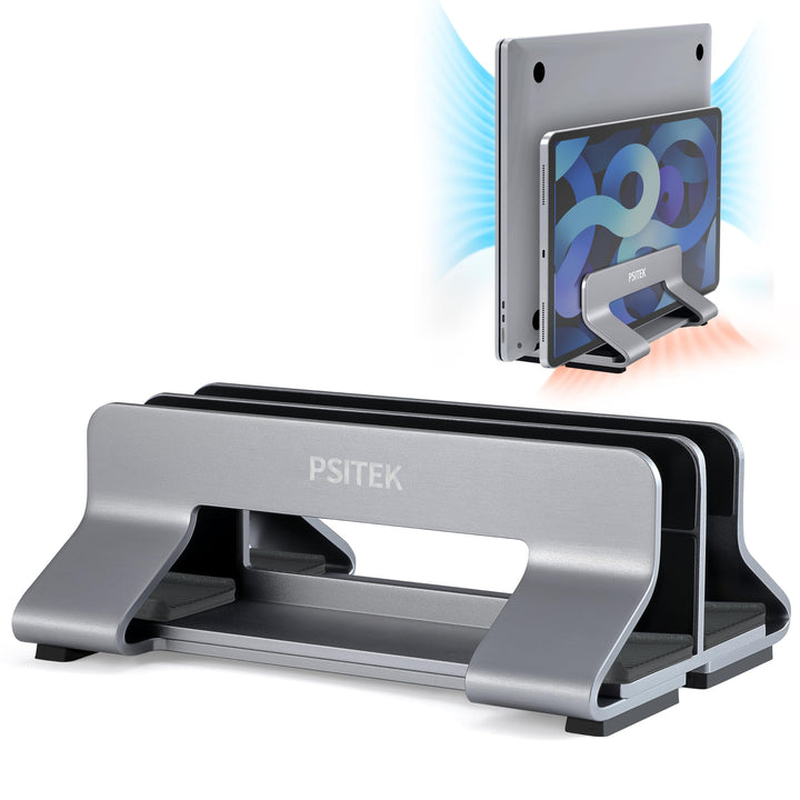 Psitek Einstellbar Aluminium Dual Laptop Ständer Vertikal Dockhalter, Unterstützt 2 Geräte, Verstell