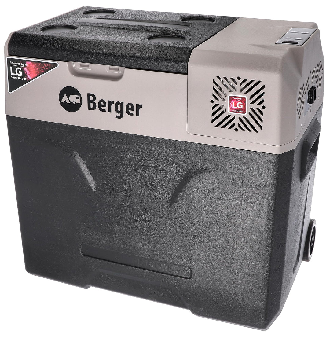 BERGER Kompressor Kühlbox B50-T 49 L │ 12V, 24V, 230V Stecker │ Elektrische Auto Kühlbox mit Rollen
