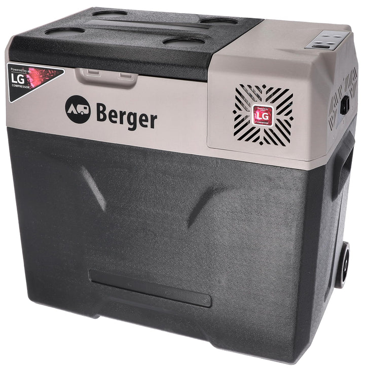 BERGER Kompressor Kühlbox B50-T 49 L │ 12V, 24V, 230V Stecker │ Elektrische Auto Kühlbox mit Rollen