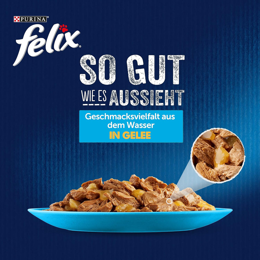 FELIX So gut wie es aussieht Katzenfutter nass in Gelee, Fisch Sorten-Mix, 120er Pack (120 x 85g)
