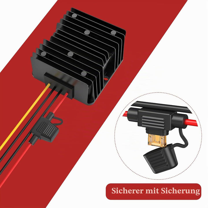 24V auf 12V 10A 120W, Spannungswandler 24V zu 12V mit Sicherung Wasserdicht und Schnellverbinder Kab