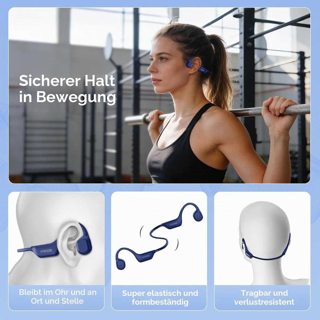 IFECCO Knochenschall Kopfhörer Bluetooth 6.0 - IP67 Wasserdicht Bone Conduction Headphones mit Mikro