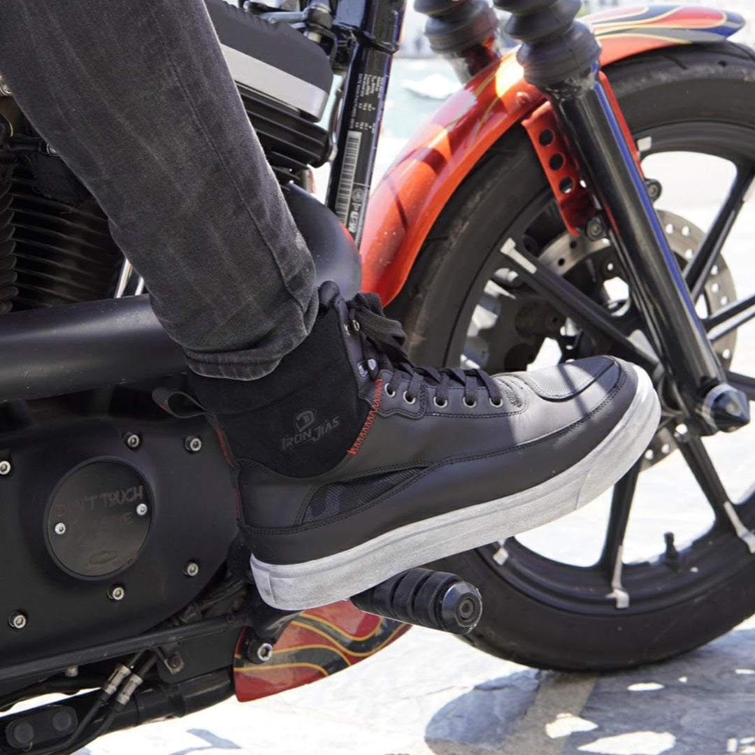 BORLENI Motorradschuhe Herren Motorradstiefel Leder Männer mit seitlichem Reissverschluss Knöchelsch