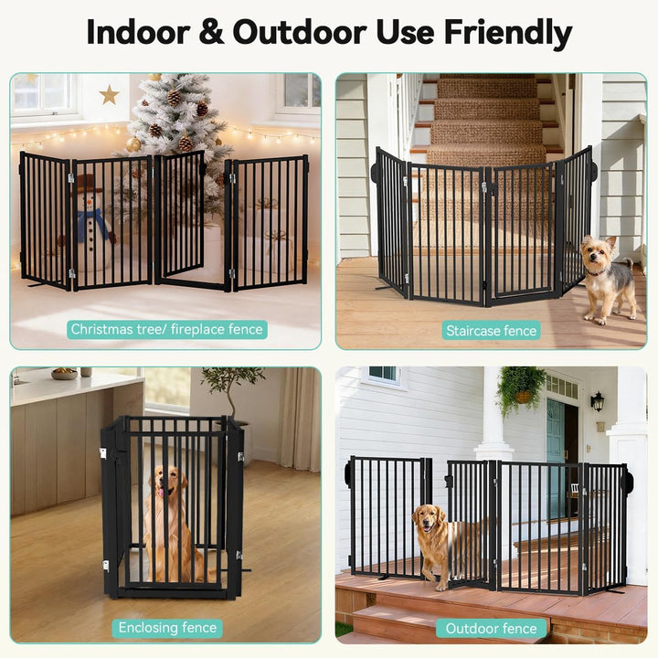 COMOMY Metall Hundegitter Freistehend mit Tür, 203cm Extra Breit Absperrgitter Hund Wohnung, 81cm Ho