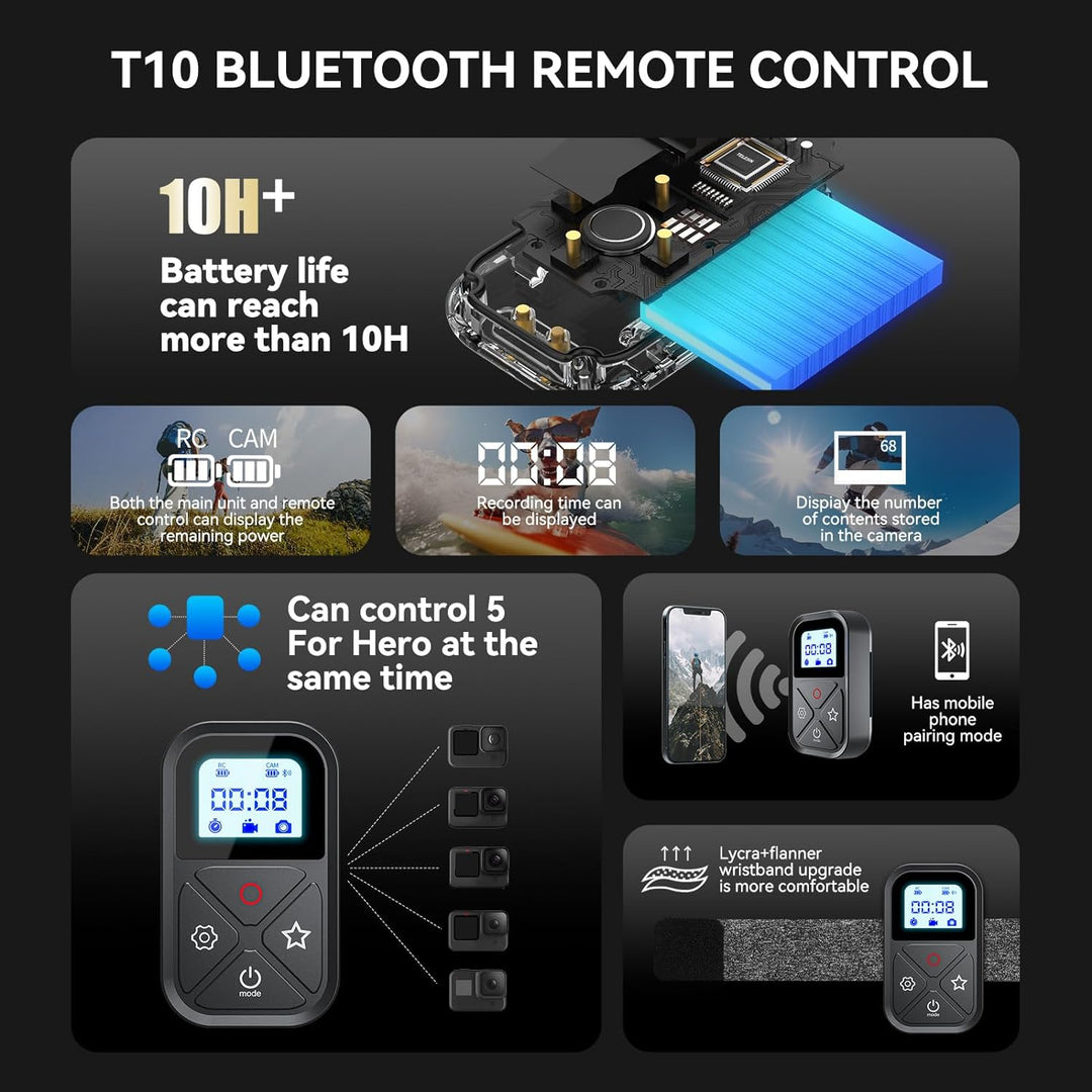 TELESIN Kabellose Bluetooth-Fernbedienung kompatibel mit Gopro Hero 12/11/10/9 8/Max wasserdichte Ka