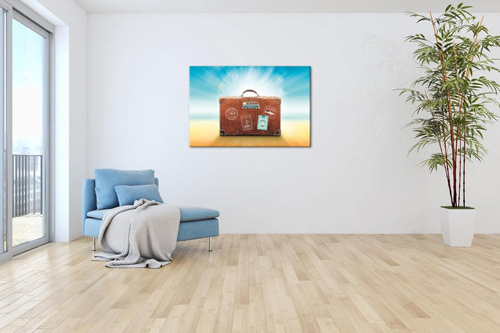 deyoli Reisekoffer aus Leder Format: 80x60 als Leinwandbild, Motiv fertig gerahmt auf Echtholzrahmen