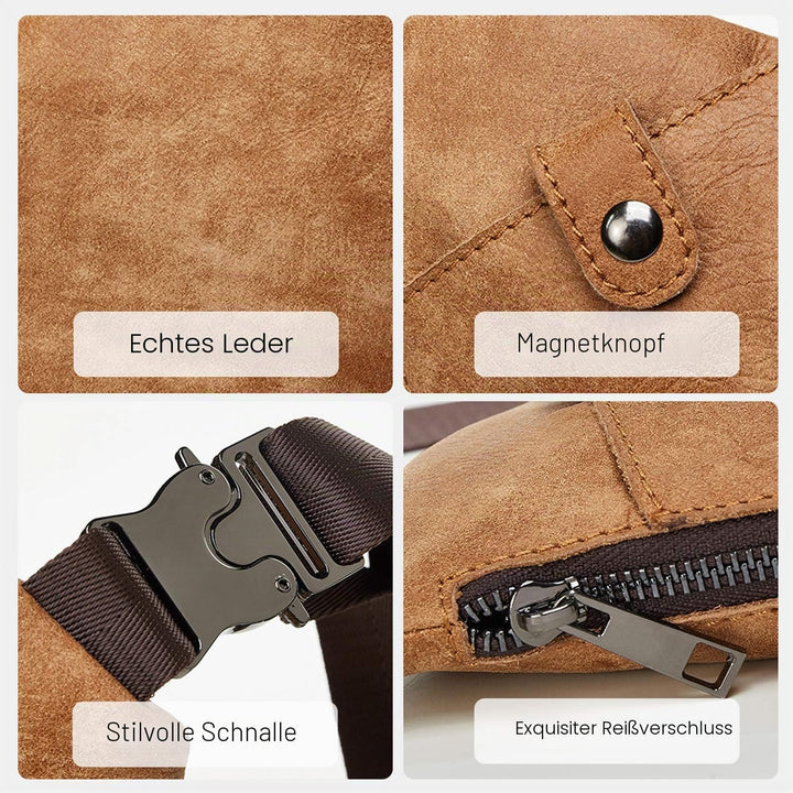 FANDARE Neu Brusttasche Segmentiert Schultertasche Herren Sling Bag Leder Crossover Rucksack Umhänge