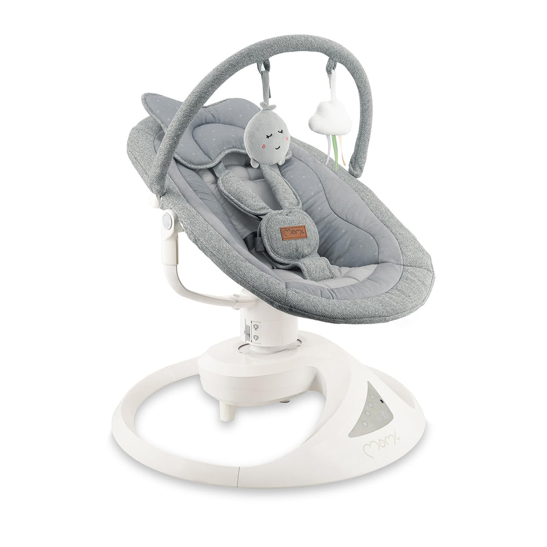MoMi Babywippe PEARL für Babys bis 9 kg, 360° drehbarer Sitz, LED-Panel, Bluetooth, Fernbedienung, B