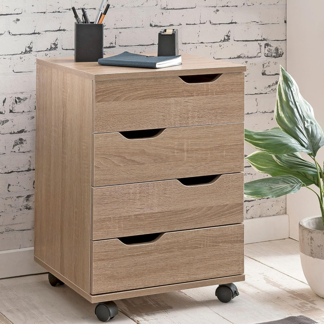 Wohnling Rollcontainer 40x40x60 cm Sonoma mit Schubladen | Schreibtischcontainer mit 4 geräumigen Sc