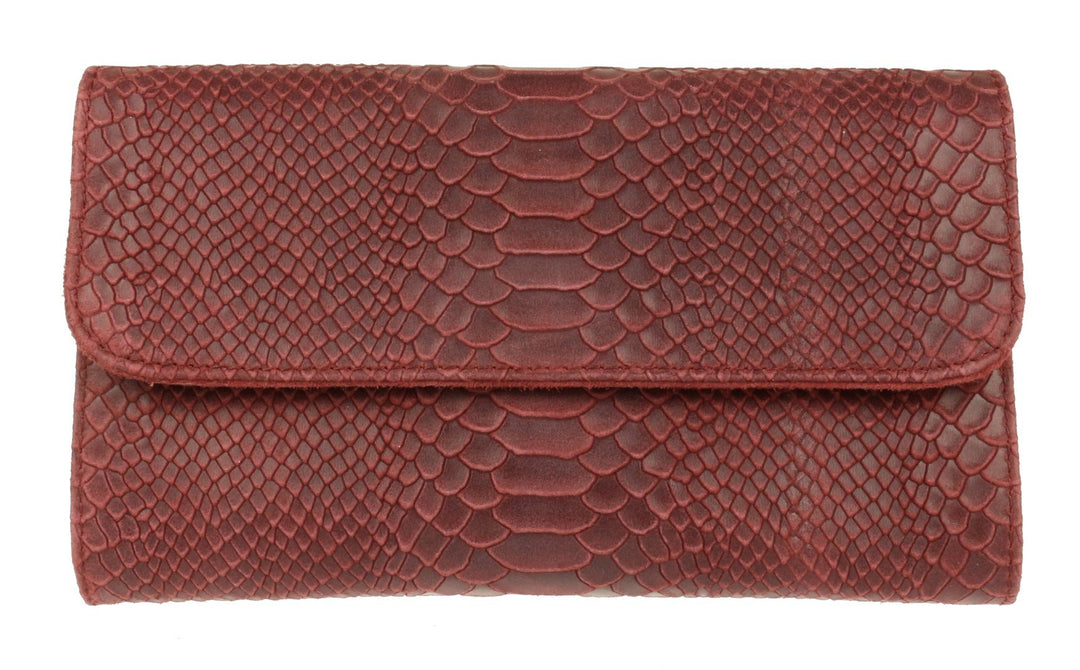 Girly Handbags Clutch aus Wildleder mit Schlangenmuster aus italienischem Leder Burgund, Burgund