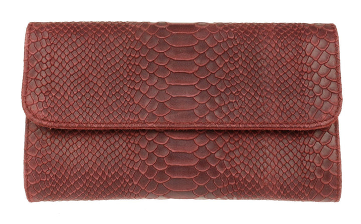 Girly Handbags Clutch aus Wildleder mit Schlangenmuster aus italienischem Leder Burgund, Burgund
