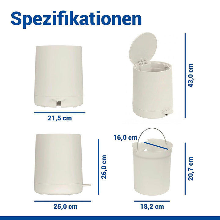 WENKO Kosmetik Treteimer Mod. Fablo aus Kunststoff, Soft-Touch-Beschichtung, Bad-Mülleimer 5 L, Abfa