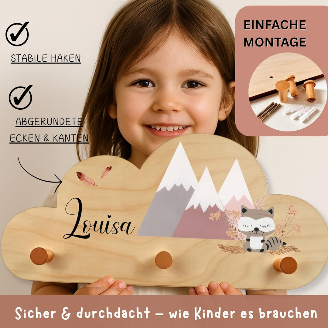 EmiliaLotte Kindergarderobe Personalisiert mit Wunschname I Garderobe Kinder aus Holz - Verschiedene