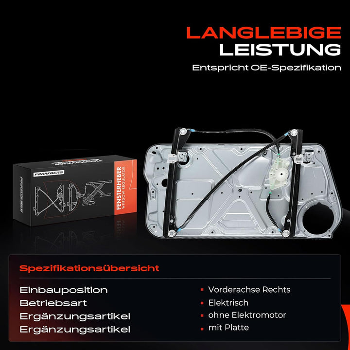 Frankberg Fensterheber Elektrisch Ohne Motor Vorne Rechts Kompatibel mit New Beetle 9C1 1C1 Schräghe