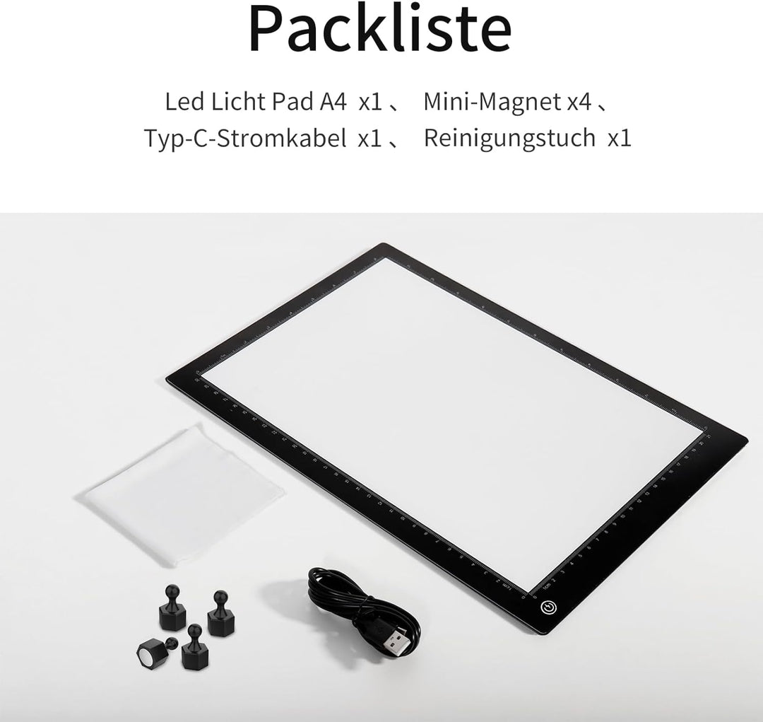 A4 LED Leuchttisch,Magnetisch Led Licht Pad Ultra-dünne Leuchtplatte Zeichnen,Type-C Schnittstelle L