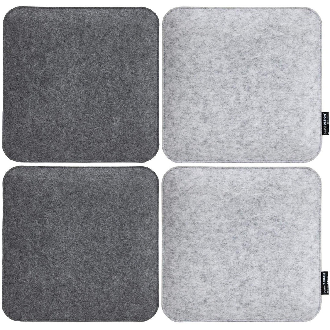 DuneDesign 4er Set Filz Sitzkissen 35x35x3 cm eckig - wendbare Stuhlkissen Hellgrau/Anthrazit als Si