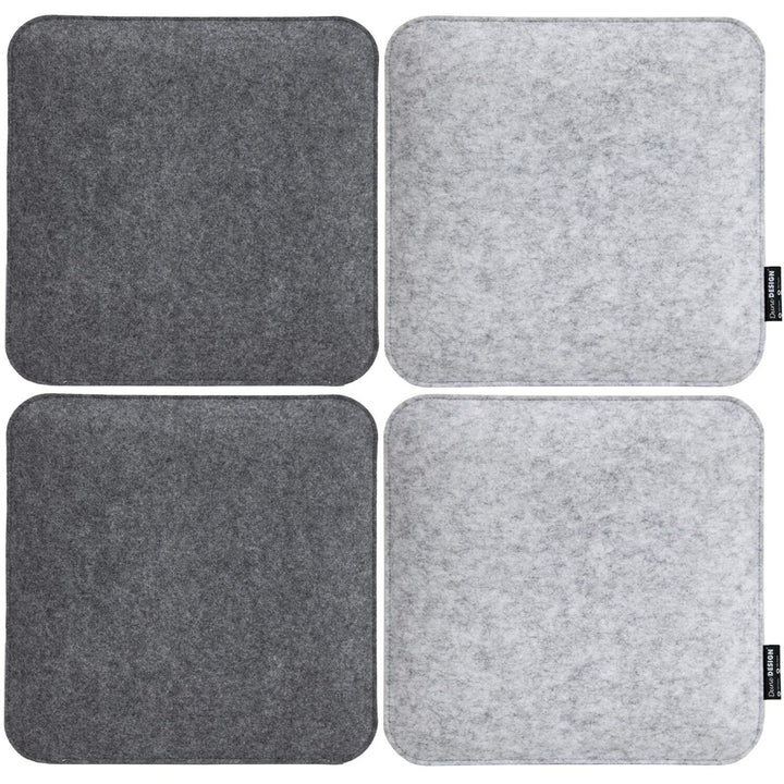 DuneDesign 4er Set Filz Sitzkissen 35x35x3 cm eckig - wendbare Stuhlkissen Hellgrau/Anthrazit als Si