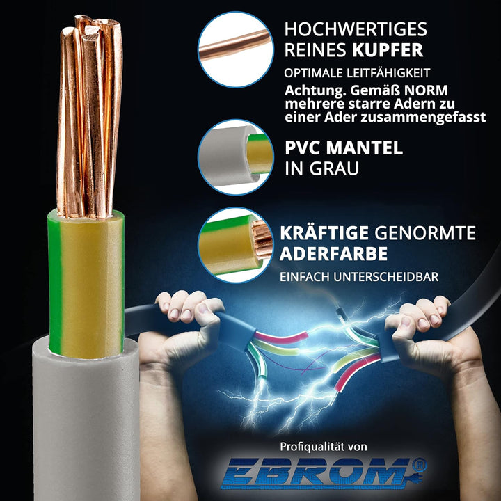 EBROM NYM-J 1x16 mm² Mantelleitung, Erdungskabel in grau 16 mm2: 139 Meter | Ab 5 m bis 150 m - Erdu