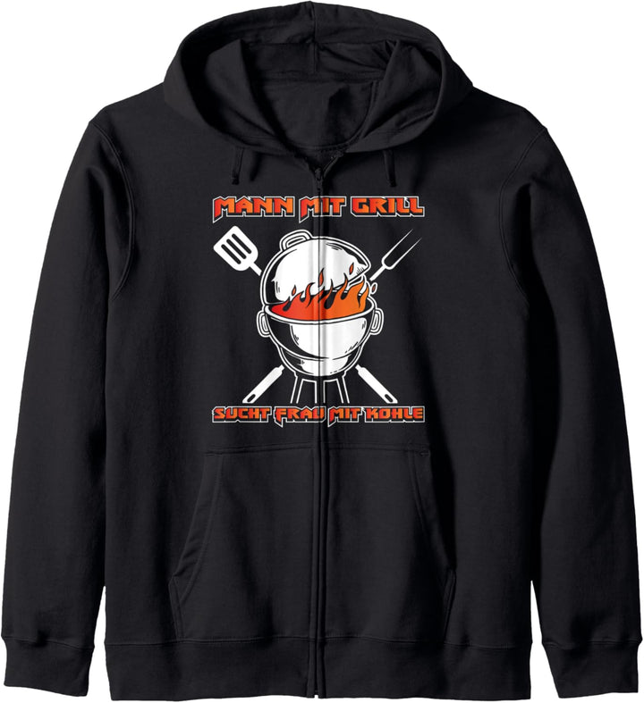 Mann Mit Grill Sucht Frau Mit Kohle BBQ Griller Grillmeister Kapuzenjacke
