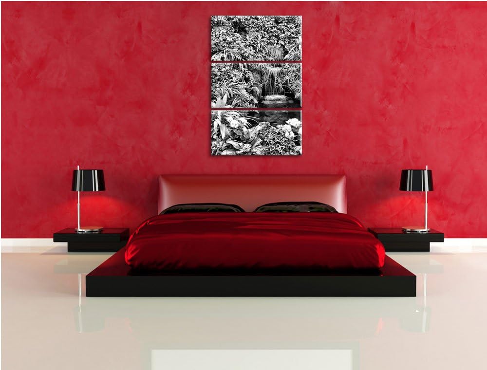 Pixxprint farbenfrohe Blumenoase als Leinwandbild/Grösse: 3 Teilig (120x80) cm/Wandbild/Kunstdruck/f