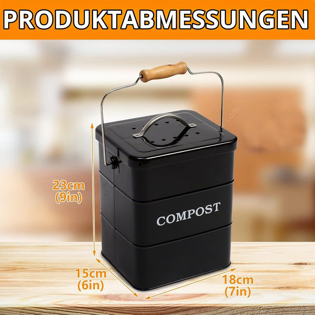 Biomülleimer Küche -6l-Enthält Einen Aktivkohlefilter Küchenkomposter - Metall Bio Mülleimer Klein M