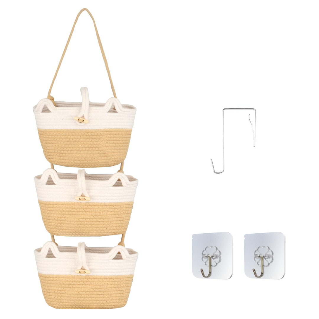 3 Stock Hängekorb Wand 30×20cm, Baumwollstoff Hängekörbe mit Haken Stabil und Kippsicher, Hängekorb