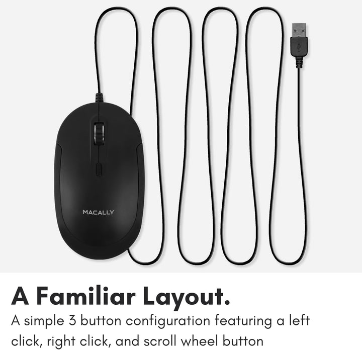 Macally Stille USB-Maus - Schlank & Kompakt für Apple Mac oder Windows PC Laptop/Desktop - Mit Optis