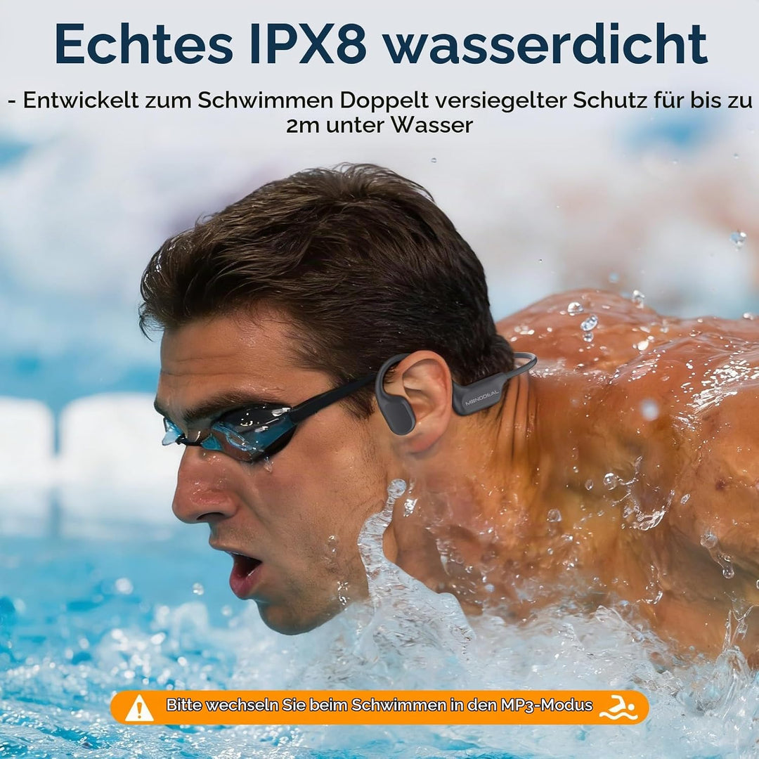 MONODEAL Knochenschall Kopfhörer Schwimmen Bluetooth 6.0 IPX8 Unterwasser 16G MP3 Open-Ear Bone Cond