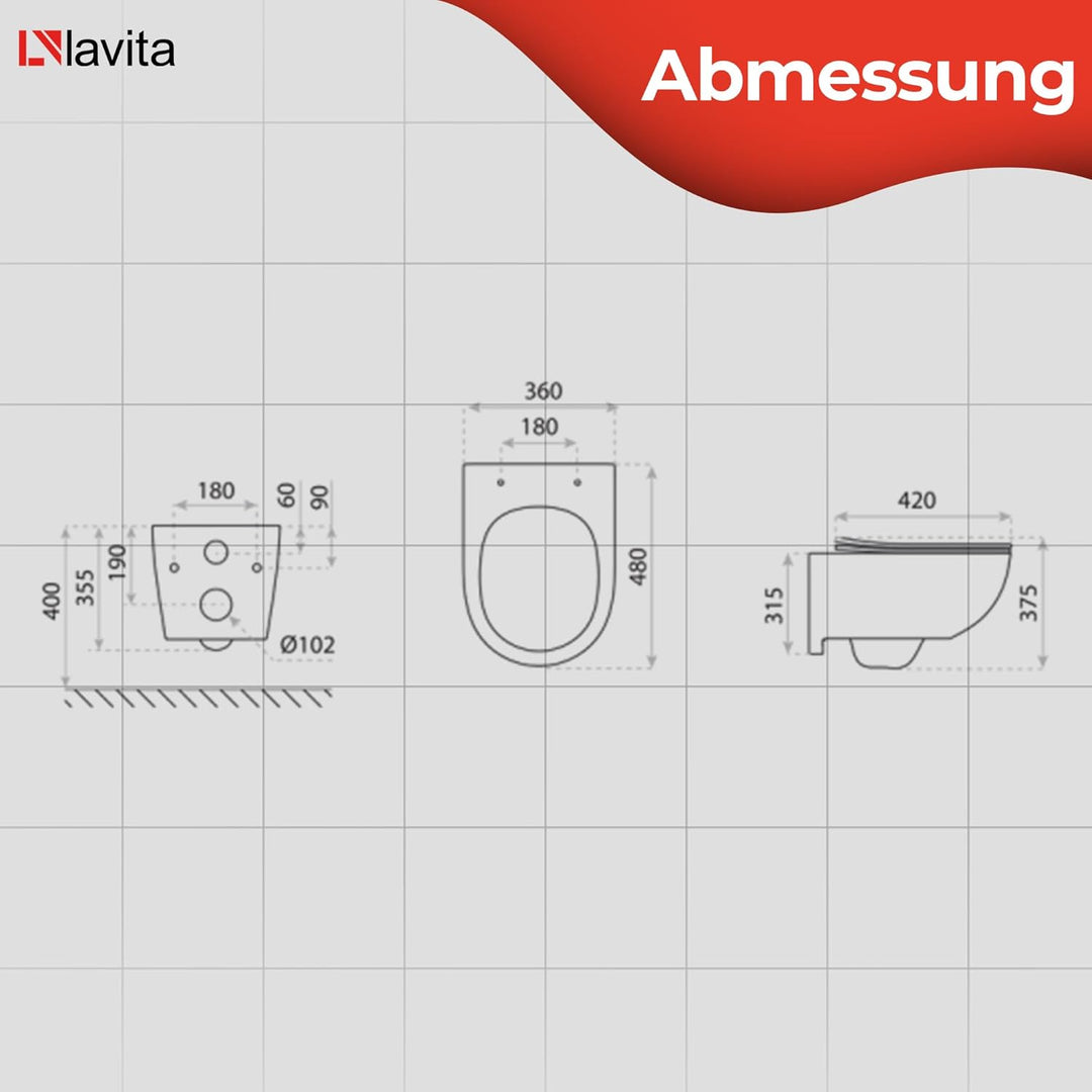 LAVITA Wand-WC Brava Black Hänge Toilette WC Sitz Toilettendeckel mit Absenkautomatik &amp; Metallscharn