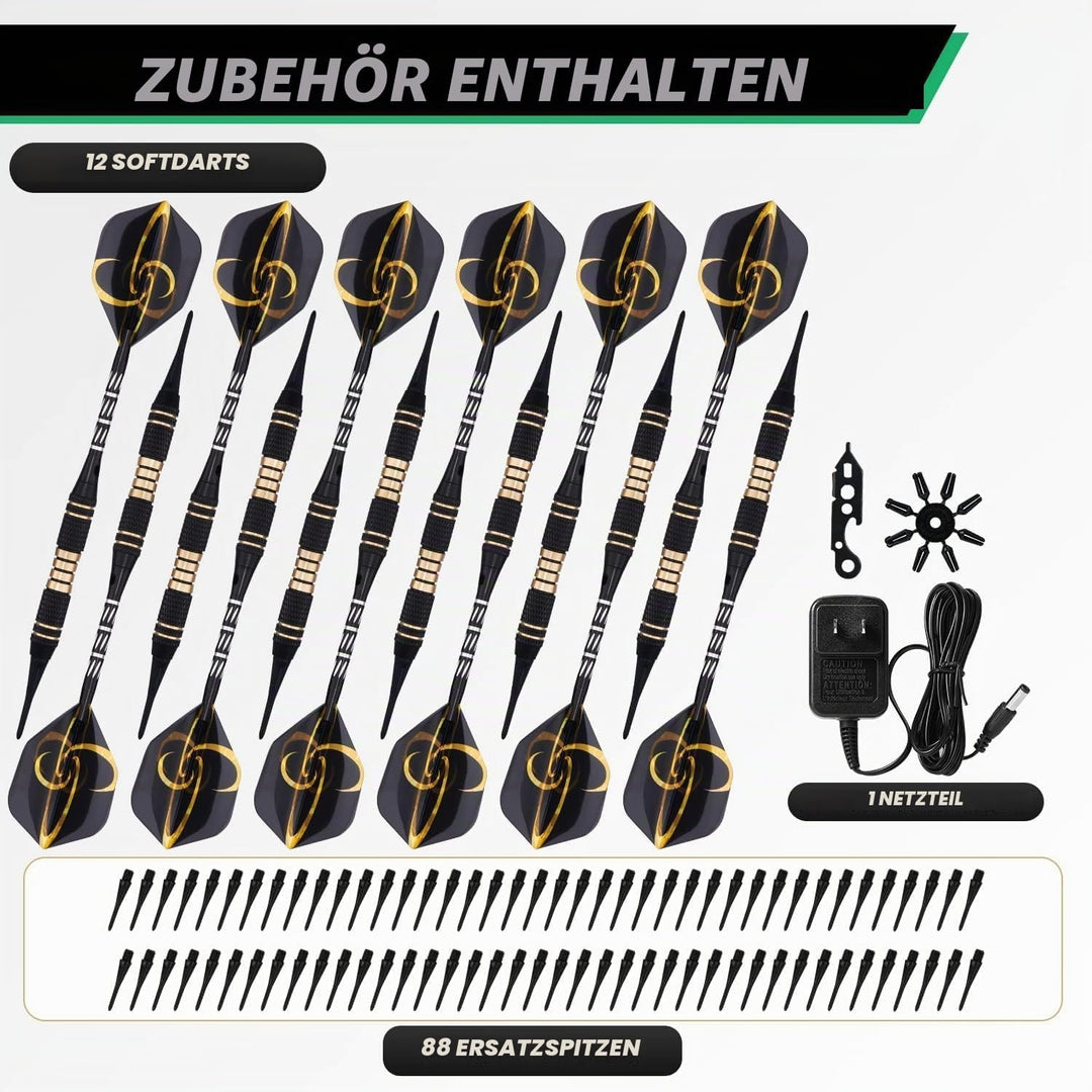 Brovamo Dartscheibe, Dekoratives Dartscheiben-Schrank-Set [12*Soft Tip Darts], Elektronische Dartsch