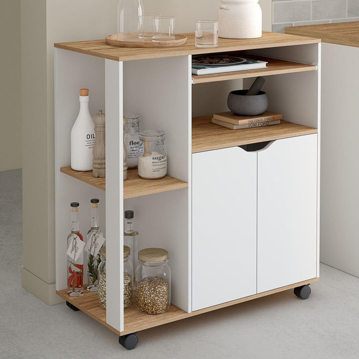 IDMarket - Küchenwagen Cosi, Holz, weiss und Platten in Buche-Optik, Länge 76 cm