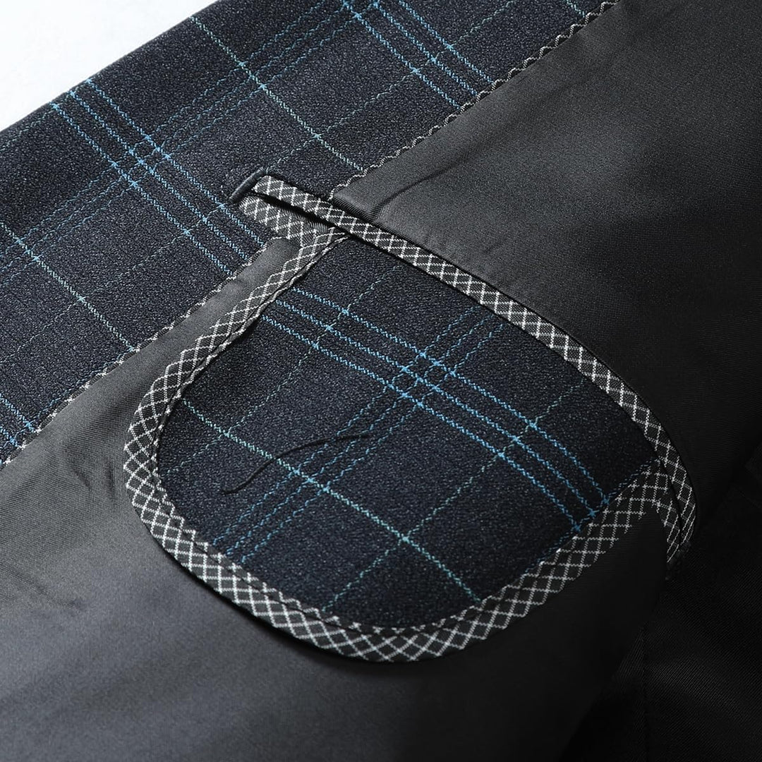 Allthemen Herren Anzug 2 Teilig Kariert Anzüge Business Herrenanzug 2-Knopf für Hochzeit XS Schwarz,