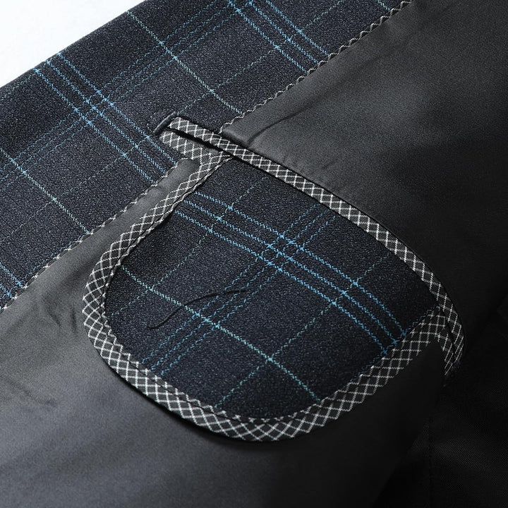 Allthemen Herren Anzug 2 Teilig Kariert Anzüge Business Herrenanzug 2-Knopf für Hochzeit XS Schwarz,