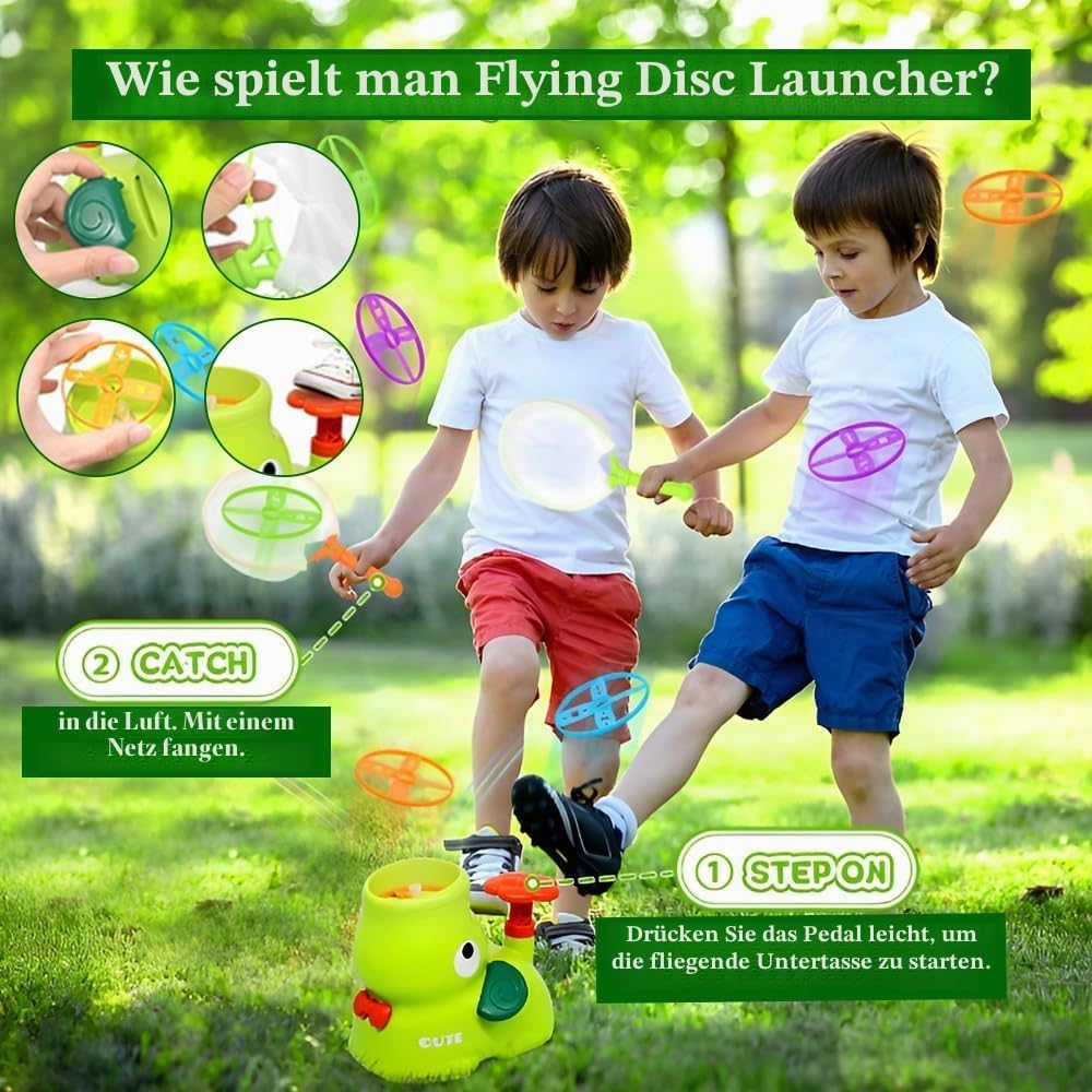Outdoor Spiele für Kinder, Fliegende Untertasse Launcher Set, Outdoor Spielzeug ab 3-10 Jahre Junge