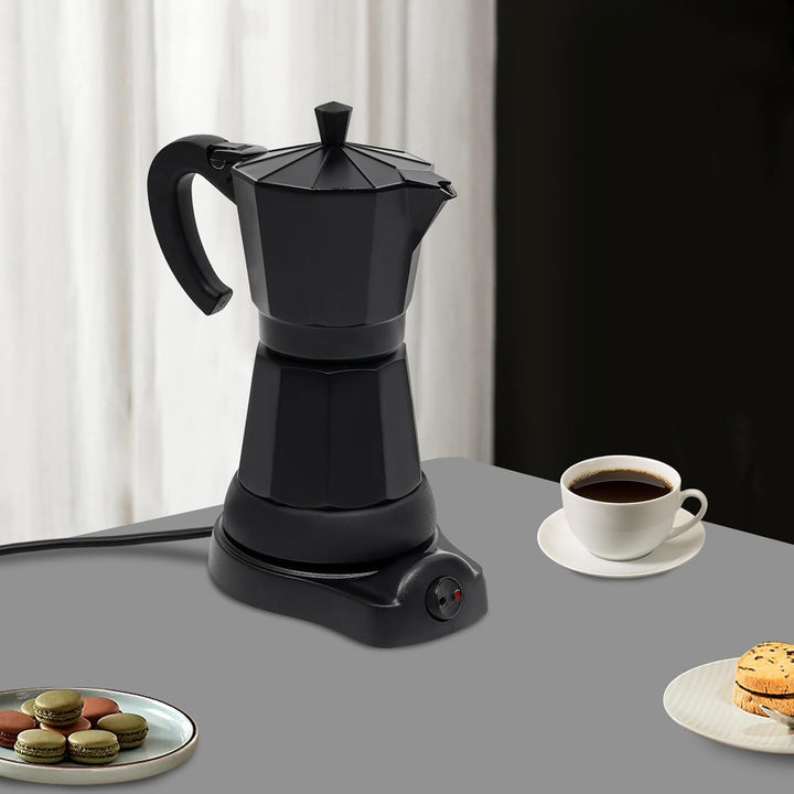 CHERIPOLI Mokkakanne, 300ml Espresso Kocher, Kaffeekocher in Schwarz, verdecktes Heizelement, elektr