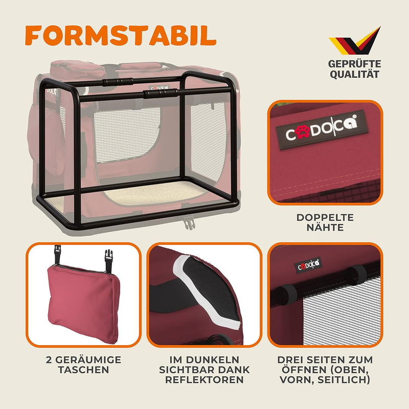 CADOCA® Hundebox faltbar Transportbox L 70x52x50cm robust atmungsaktiv Transporttasche Auto Rückbank