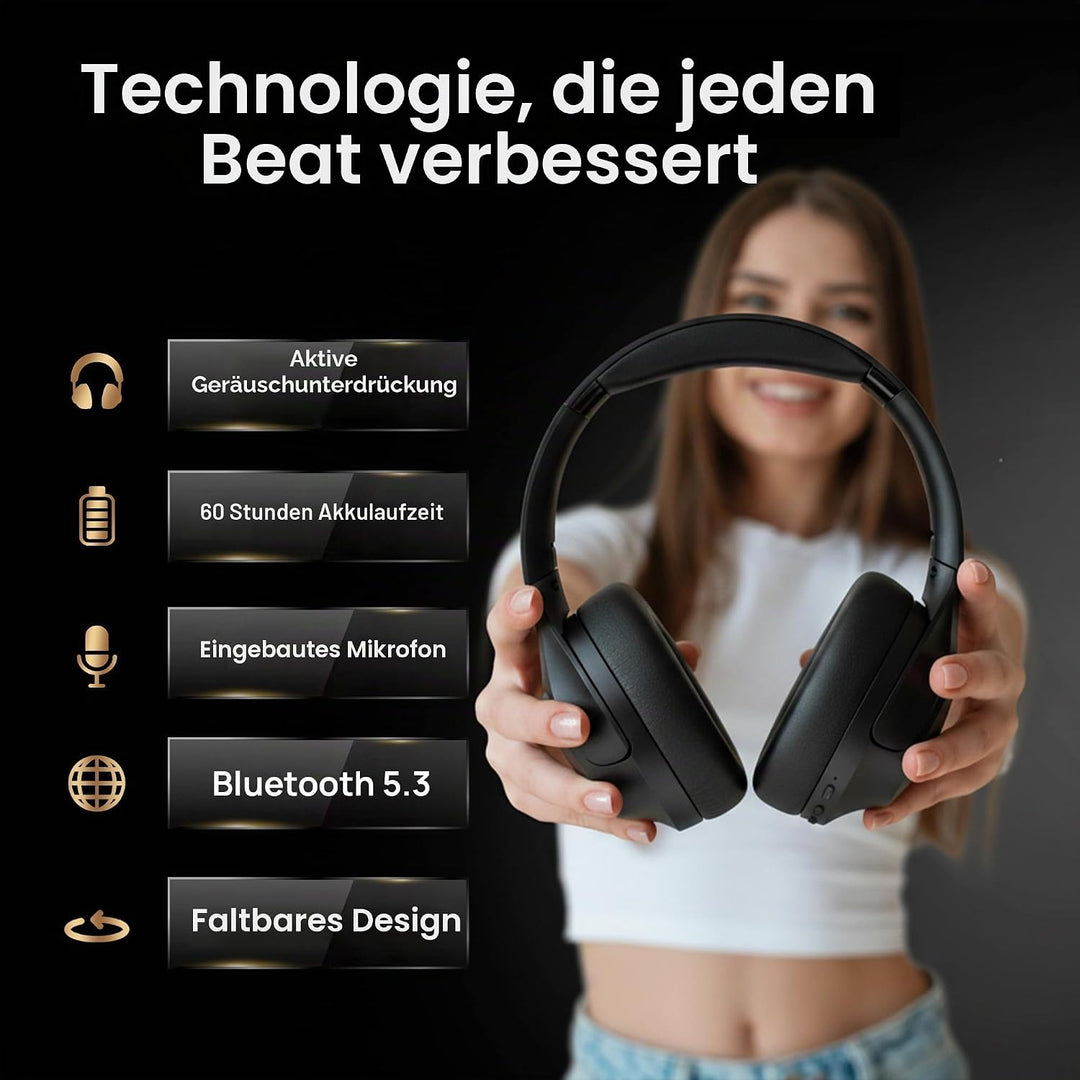 VolkanoX VXH200 Over-Ear Kopfhörer Kabellos Bluetooth 5.3 mit Active Noise Cancelling (ANC) – 60 Std