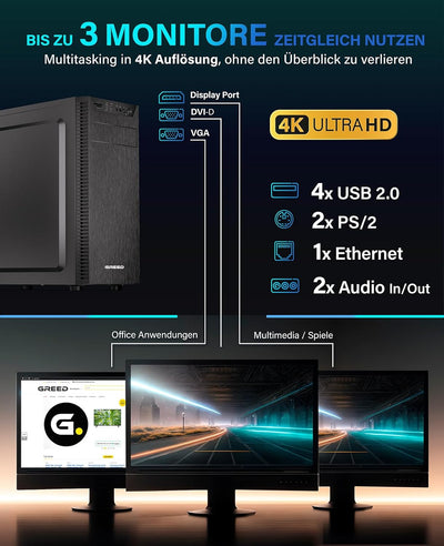 GREED® Multimedia 7 PC mit Intel Core i7 4790 - Schneller Rechner + Computer für Büro & Home Office