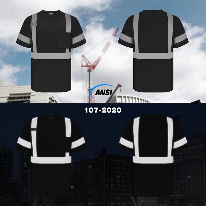 Warnschutz T-shirt, Warn Tshirt Herren mit Reflektierenden Streifen, Warnschutz T-shirt Baumwolle fü