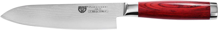 GRÄWE Damastmesser aus Damaststahl, gross, 17,5 cm Klinge, scharf, Damaszener Santokumesser mit Holz