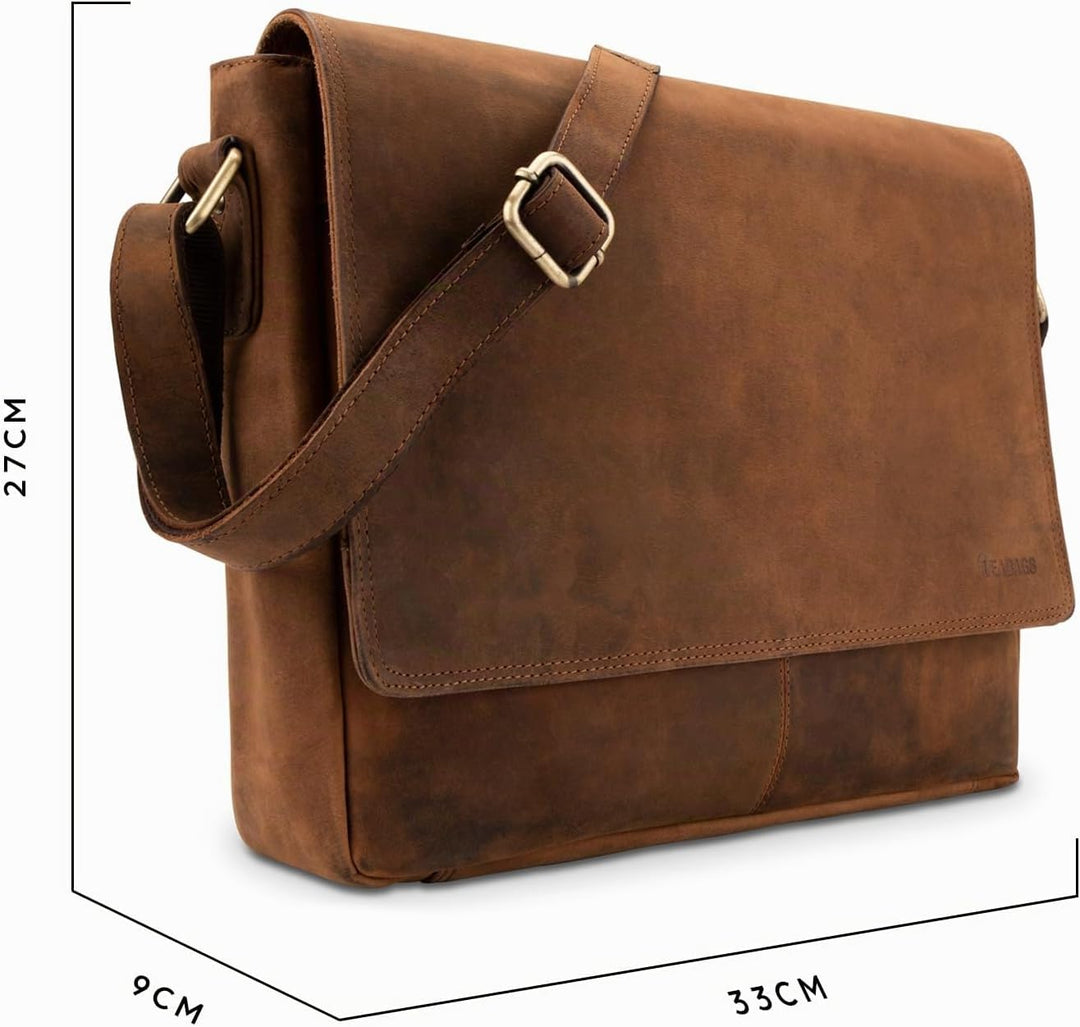 LEABAGS Leder Umhängetasche Herren &amp; Damen I Echtleder Laptoptasche bis 14 Zoll I Messenger Bag mit
