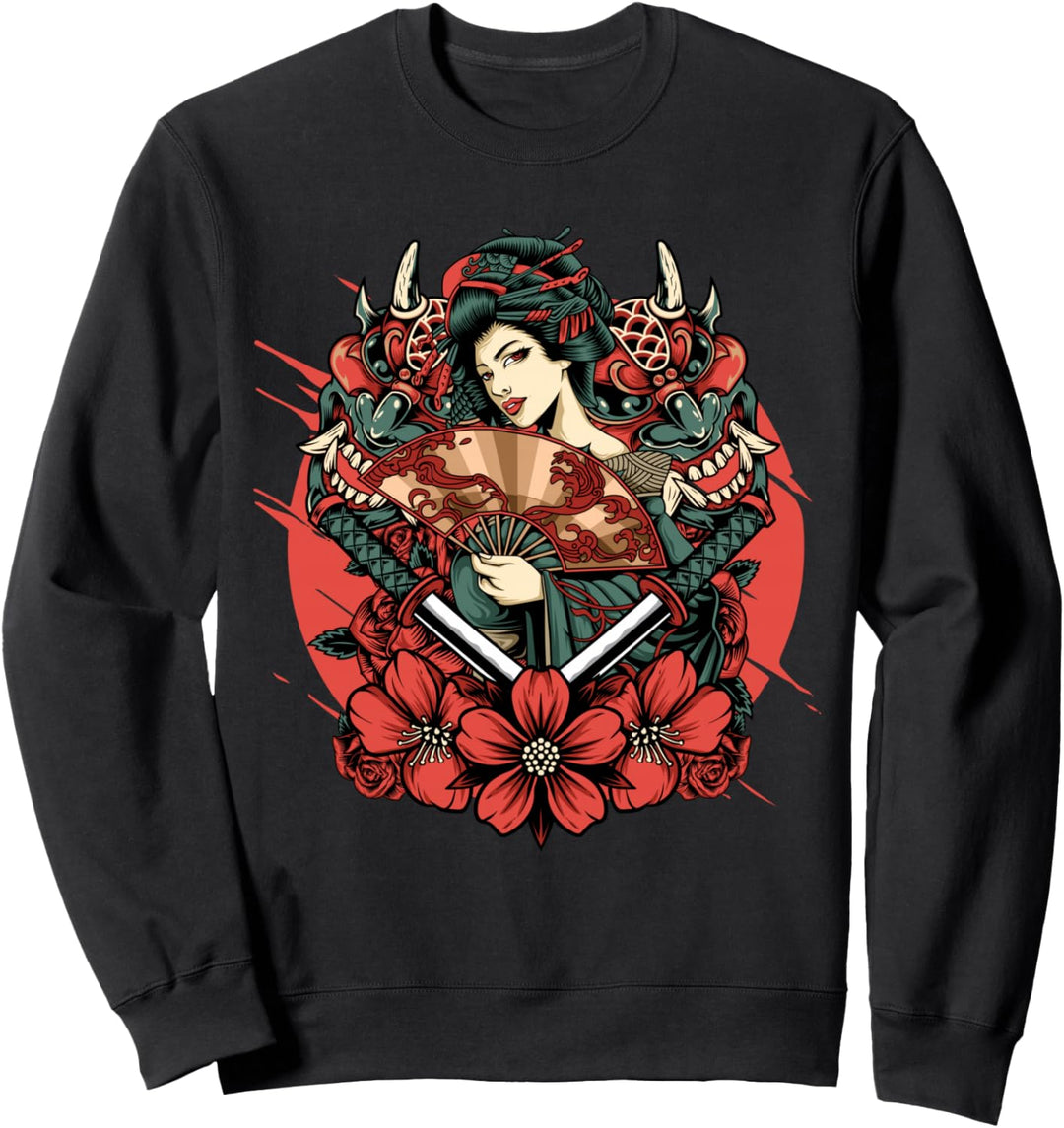 Geisha Japanese Oni Mask Yokai Samurai Katana Sweatshirt