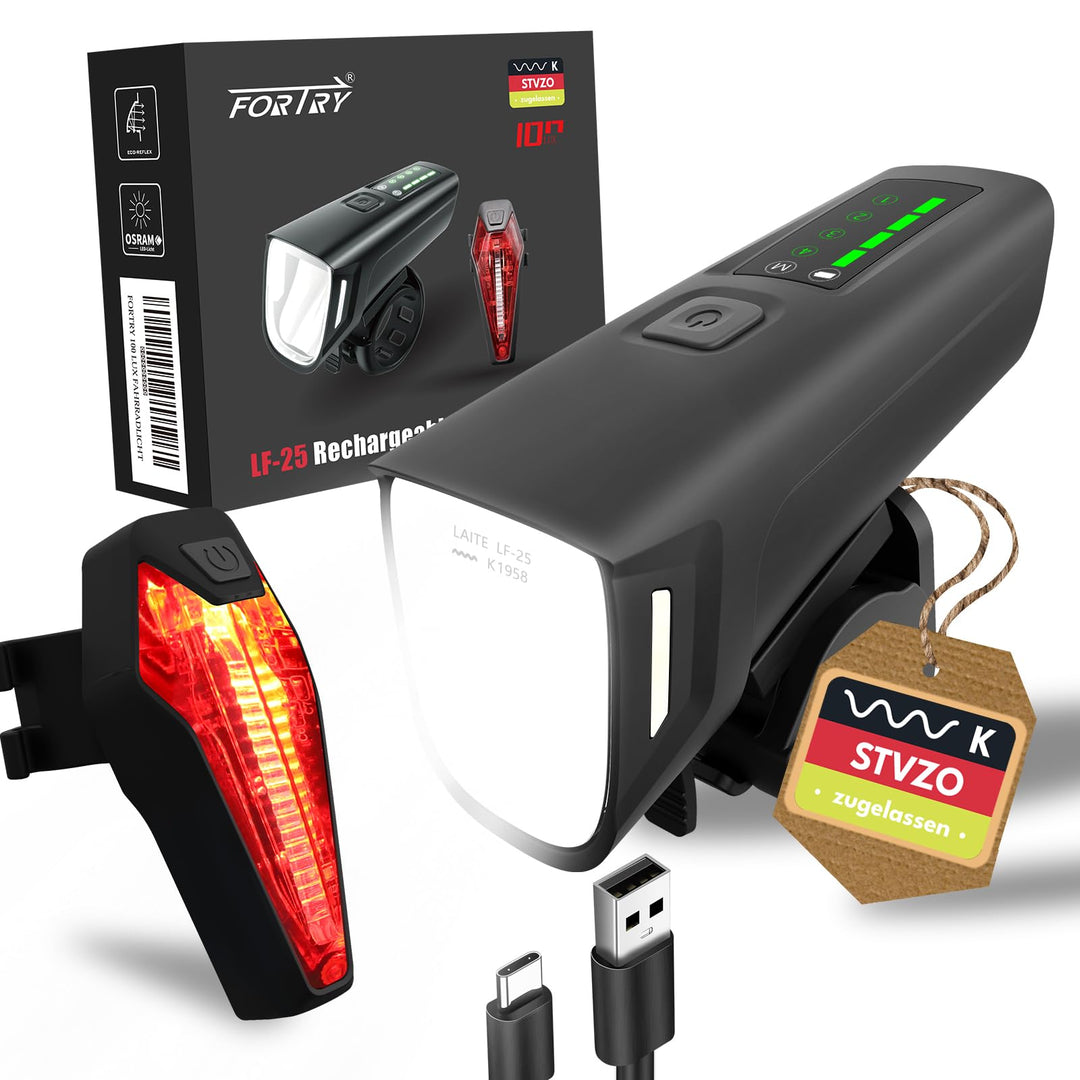 Fahrradlicht Set,StVZO Zertifizierte Fahrradbeleuchtung,USB Typ C Aufladung Fahrrad Lichter Led Set,