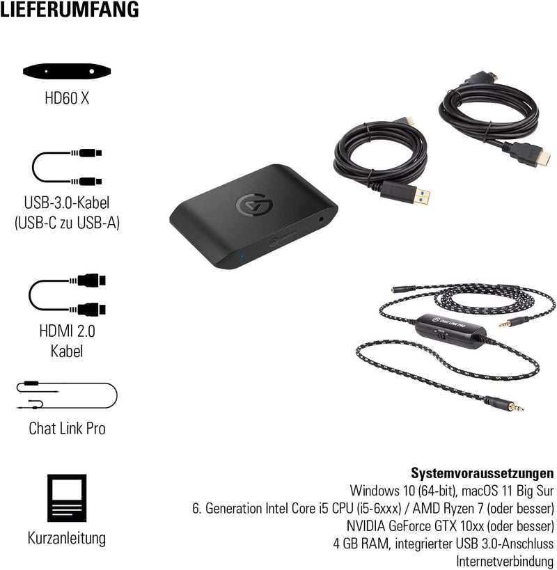 Elgato HD60 X + Chat Link Pro, Streamen und aufzeichnen in 1080p60 HDR10 oder 4K30, Aufnahme von Aud