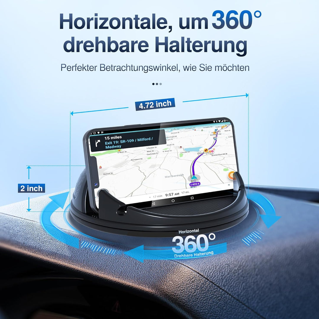 Cinati Handyhalter fürs Auto, [horizontal um 360° drehbar] Silikon-Handyhalterung für das Armaturenb