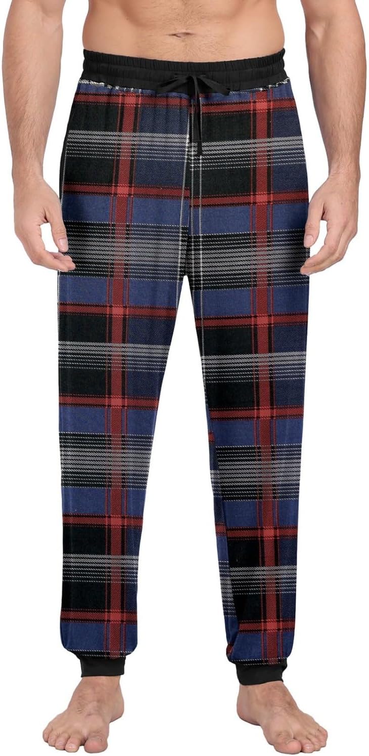 PrinStory Schlafanzughosen Für Herren Lang Pyjamahose Mit Taschen Elastischem Bund Schlafhose Lounge