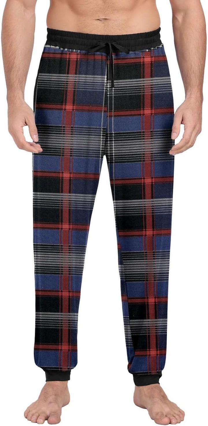 PrinStory Schlafanzughosen Für Herren Lang Pyjamahose Mit Taschen Elastischem Bund Schlafhose Lounge