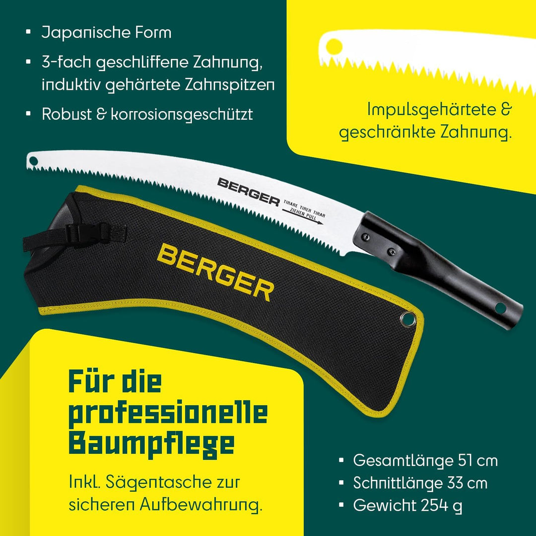 Berger ArboRapid Set 63813 Aufsatzsäge, Länge: 33 cm Sägenaufsatz für Teleskopstangen für Äste inkl.